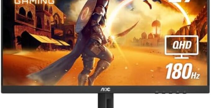 AOC Q27G4XN 27″ Gaming Monitor, 2K QHD 2560×1440, 180Hz 1ms, Adaptive-Sync, Height Adjustable, 2X HDMI 2.0, 1x Display Port, Xbox/PS5/Switch Ready, 3-Year Zero-Bright-dot