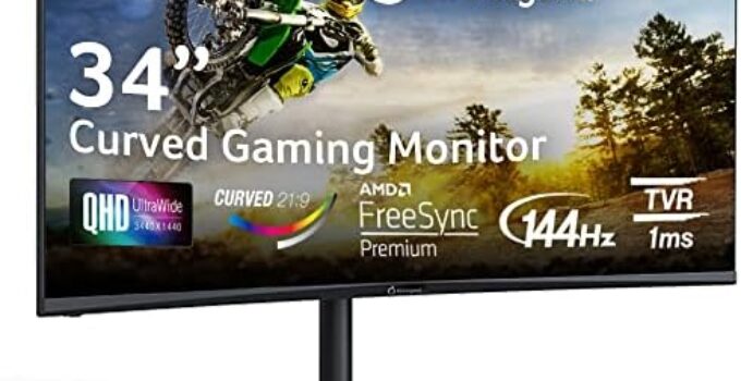 AOPEN 34HC5CUR Pbmiiphx 34″ 1500R Curved Zero-Frame UWQHD (3440 x 1440) VA Gaming Monitor AMD FreeSync Premium Technology Up to 144Hz 1ms 21:9 2 x HDMI 2.0 Ports & 1 x Display Port 1.4, Black