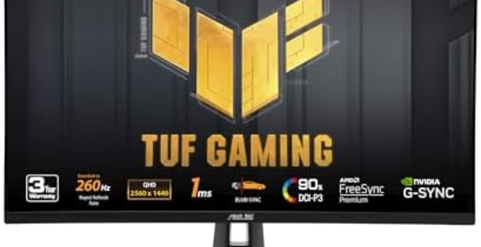 ASUS TUF Gaming 27” 1440P Gaming Monitor (VG27AQM1A) – QHD (2560 x 1440), 260Hz, 1ms, Fast IPS, Extreme Low Motion Blur Sync, Freesync Premium, G-SYNC Compatible, DisplayHDR400, 3 Year Warranty