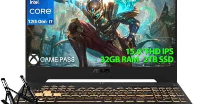 ASUS TUF Gaming Laptop High Performance, 15.6″ FHD 144Hz Display, Intel Core i7-12700H (Beat i9-11950H, 14-Core), GeForce RTX 4070, 32GB RAM, 2TB SSD, Backlit KB, Wi-Fi 6, Win 11 H, Laptop Stand