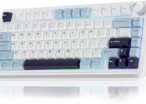 AULA F75 75% Wireless Mechanical Keyboard,Gasket Hot Swappable Custom Keyboard,Pre-lubed Reaper Switches RGB Backlit Gaming Keyboard,2.4GHz/Type-C/Bluetooth Mechanical Keyboard (White & Blue)