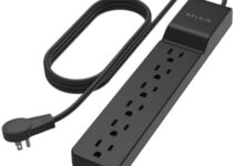 Belkin 6-Outlet Power Strip, Surge Protector with 6ft/1.8M Long Heavy-Duty Extension Cord & 360-Degree Rotating AC Plug for Conference Rooms, Computer Desktops, & More – 600 Joules of Protection