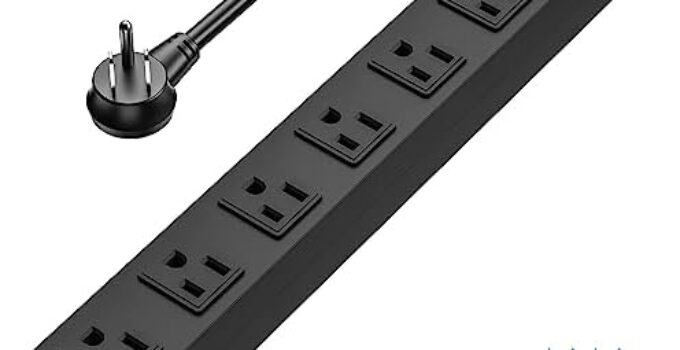 CRST 6 Outlet Heavy Duty Power Strip with Switch, 15A/1875W Metal Mountable Power Strip Surge Protector 2100Joules, Wide Spaced Power Bar for Garage Worshop Home School, 6 FT Cord