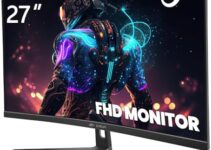 CRUA 27Inch 144Hz/165Hz Curved Gaming Monitor, FHD 1080P VA Screen 1800R Curvature Computer Monitors, 1ms(GTG) with FreeSync, Support Wall Mount Install(DisplayPort | HDMI)- Black