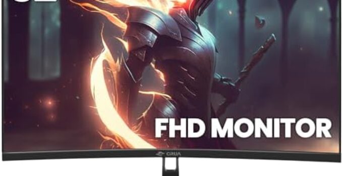 CRUA 32″ 144Hz/165Hz Curved Gaming Monitor, Full HD 1080P, 1800R Curvature, 1ms(GTG) Response Time, for Computer Monitors, Laptop, Auto Support Freesync | DP, HDMI Port-Black