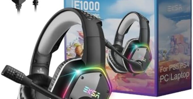 EKSA Gaming Headset, Noise Canceling Mic & RGB Light, Gaming Headphones Compatible with PC, PS4, PS5, Laptop, Computer (Gray-Sandrock)
