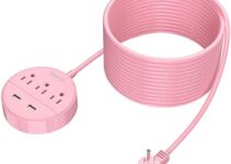 Extra Long Extension Cord 25 ft, NTONPOWER Rose Pink Flat Plug Power Strip with USB Ports, 3 Outlet 2 USB Desktop Charging Station Wall Mount for Home, Dorm Room, Office and Nightstand, ETL Listed