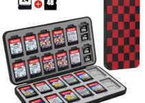 FYY Nintendo Switch Game Case – Nintendo Switch Game Holder for Nintendo Switch Cartridge Case with 24 Game Card Slots & 48 Micro SD Card Slots, Chequered Pattern Switch Card Case – Hard Shell