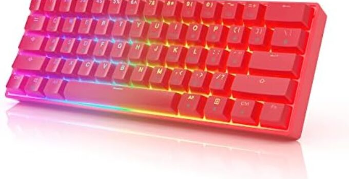 GK61 Mechanical Gaming Keyboard – 61 Keys Multi Color RGB Illuminated LED Backlit Wired Programmable for PC/Mac Gamer (Gateron Optical Red, Red)