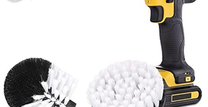 Hiware 4 Pcs Drill Brush Car Detailing Kit with Extend Attachment, Soft Bristle Power Scrubber Brush Set for Cleaning Car, Boat, Seat, Carpet, Upholstery and Shower Door – White