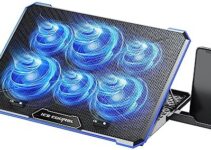 ICE COOREL Laptop Cooling Pad with 6 Cooling Fan, Laptop Fan with No Lights, Cooling Pad for Laptop 15-17.3 Inch, Laptop Cooler Stand with 9 Height Adjustable, Notebook Cooler for Lap [2023 Version]