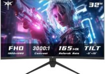 KTC 32 Inch Curved Gaming Monitor, FHD 1080P 165Hz PC Monitor, 1500R, 122% sRGB with HDR, FreeSync Premium, HDMI 2.0×2, DisplayPort 1.4, VESA Compatible, Tilt Adjustable, Eye Care, H32S17C