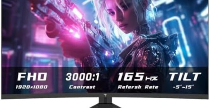 KTC 32 Inch Curved Gaming Monitor, FHD 1080P 165Hz PC Monitor, 1500R, 122% sRGB with HDR, FreeSync Premium, HDMI 2.0×2, DisplayPort 1.4, VESA Compatible, Tilt Adjustable, Eye Care, H32S17C