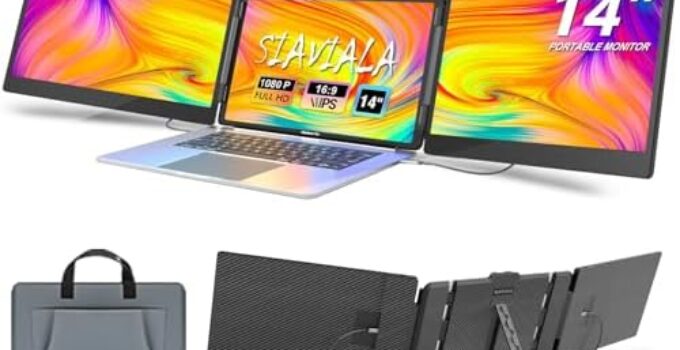 Laptop Screen Extender, 14″ IPS Triple Monitor for Laptop- FHD 1080P Travel Portable Monitor Screen for 13″-17.3″ Laptops HDMI/USB-A/Type-C Plug & Play for Wins/Mac/Chrome/Switch
