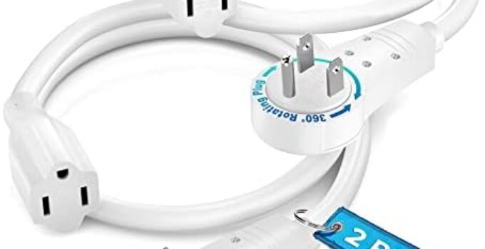Maximm Extension Cord 0.5 Foot White Flat Plug, 360° Rotating Short Power Cord Single Outlet, Indoor 16 Gauge 3 Prong Grounded Wire UL Certified (0.5Ft White)