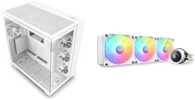 NZXT H9 Flow Dual-Chamber ATX Mid-Tower PC Gaming Case & Kraken 360 RGB – 360mm AIO CPU Liquid Cooler – RL-KR360-W1