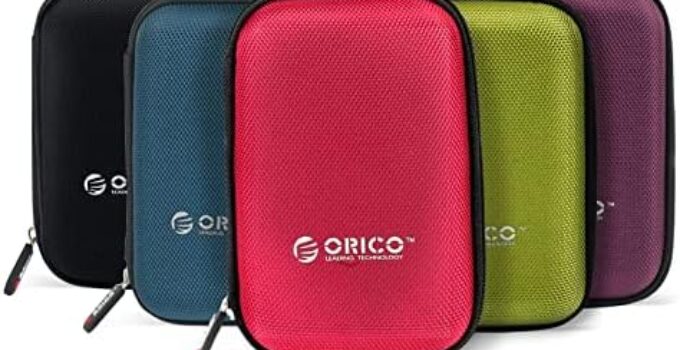 ORICO Hard Drive Case 2.5 inch External Drive Storage Carrying Bag Waterproof Shockproof with Inner Size 5.5×3.5×1.0inch for Organizing HDD and Electronic Accessories, Multi Colors (PHD-25)