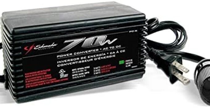PC-6 AC to DC Power Converter with 12V DC Port that Plugs into 12V AC Outlet – 70 Watts Continuous 140 Peak Watts , Black