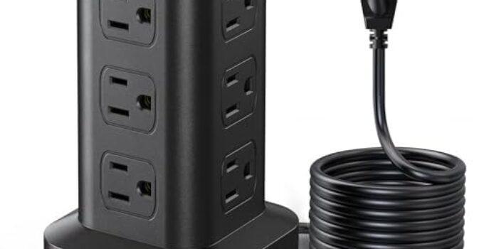 PD20W Surge Protector Power Strip Tower, 10FT Extension Cord with Multiple Outlets, 12 AC 4 USB (1 USB C)，Mini Power Strip with USB Ports, Surge Protector Tower Overload Protection for Office, Desk