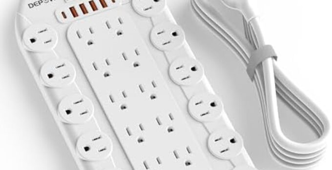 Power Strip Surge Protector (3,400 Joules), DEPOW 24 AC Multiple Outlets (1875W/15A) with 6 USBs (2 USB-C Ports), 8 Ft Long Heavy Duty Extension Cord, Flat Plug, Wall Mount for Home, Office, White