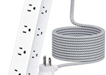 Power Strip Surge Protector – 8 Widely AC Outlets 3 USB, 5 ft Extension Cord, Flat Plug, Desktop Charging Station with Overload Protection, Wall Mount for Home, Office, Travel, Computer ETL Listed