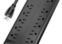 Power Strip Surge Protector – ALESTOR 10 Feet Extension Cord (1875W/15A) with 12 Outlets and 4 USB Ports, 2700 Joules, for Home, School, College Dorm Room, and Office, ETL Listed, Black