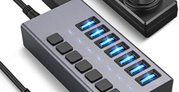 Powered USB Hub – ACASIS 7 Ports 36W USB 3.0 Data Hub – with Individual On/Off Switches and 12V/3A Power Adapter USB Hub 3.0 Splitter for Laptop, PC, Computer, Mobile HDD, Flash Drive and More
