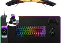 RGB Gaming Mouse Pad 15W Fast Wireless Charging, 800x416x3mm Extended Large Desk Mat Protector, [13 Colors Light Modes, Non-Slip Rubber Base, Waterproof] Keyboard Mat – Black