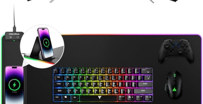 RGB Gaming Mouse Pad 15W Fast Wireless Charging, 800x416x3mm Extended Large Desk Mat Protector, [13 Colors Light Modes, Non-Slip Rubber Base, Waterproof] Keyboard Mat – Black