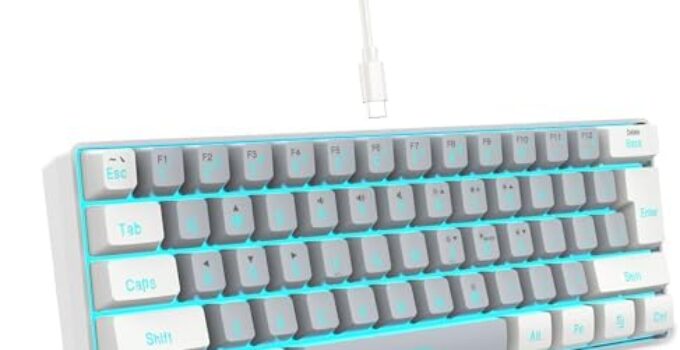 Snpurdiri 60% Wired Gaming Keyboard, RGB Backlit Mini Keyboard, Waterproof Small Ultra-Compact 61 Keys Keyboard for PC/Mac Gamer, Typist, Travel, Easy to Carry on Business Trip(White-Grey)