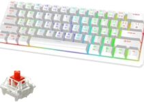 Snpurdiri 60% Wired Mechanical Gaming Keyboard, RGB Backlit 61 Keys Mini Wired Office Keyboard,Ergonomic Small Keyboard (White, Red Switches)