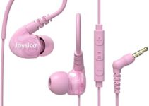 Sport Headphones Wired Over Ear in-Ear Earbuds for Kids Women Small Ears Comfortable, Earhook Earphones for Running Gym Workout, Wrap Around Ear Buds w Microphone & Case for Cell Phones Pink