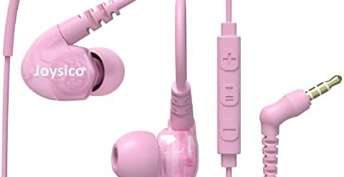 Sport Headphones Wired Over Ear in-Ear Earbuds for Kids Women Small Ears Comfortable, Earhook Earphones for Running Gym Workout, Wrap Around Ear Buds w Microphone & Case for Cell Phones Pink