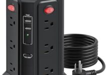 Surge Protector Power Strip 10 FT Cord, PD 20W USB C Power Strip Tower with Night Light, Extension Cord with Multiple Outlets with 4 USB Ports(2A+2C), PASSUS Charging Station Home Office Essentials