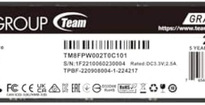TEAMGROUP MP44 2TB SLC Cache Gen 4×4 M.2 2280 PCIe 4.0 with NVMe Laptop & Desktop & NUC & NAS SSD Solid State Drive (R/W Speed up to 7,400/7,000MB/s) TM8FPW002T0C101