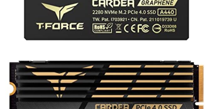 TEAMGROUP T-Force CARDEA A440 Graphene & Aluminum Heatsink 1TB with DRAM SLC Cache 3D NAND TLC NVMe PCIe Gen4 x4 M.2 2280 Gaming Internal SSD Read/Write 7,000/5,500 MB/s TM8FPZ001T0C327
