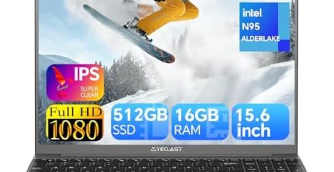 TECLAST F16Pro Laptop Computer, 16GB DDR5 512GB SSD, Intel N95 Processor, 15.6 Inch FHD IPS 1920×1080, 38WH Battery Notebook Computer, WiFi 6/BT 5.0, Numeric Keypad, Backlit Keyboard, Webcam [2024]