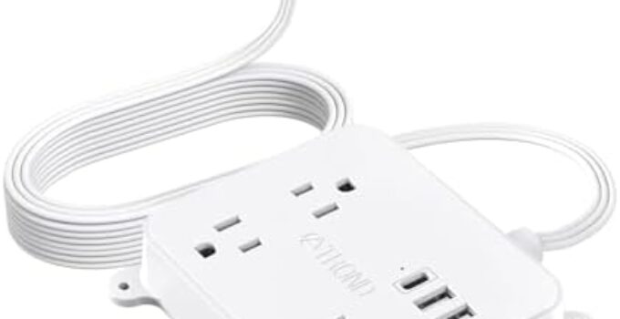 TROND 15 FT Long Extension Cord, Ultra Thin Flat Plug Power Strip with USB C, 3 Widely Spaced Outlets with 3 USB Ports, Wall Mount for Office Supplies Dorm Room Essentials, White