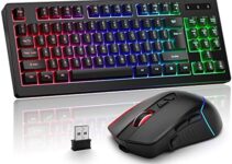 Wireless Gaming Keyboard and Mouse Combo, Long Lasting Rechargeable Battery 87 Keys RGB Rainbow Backlit Gaming Keyboard & Ergonomic Light Up Gaming Mice for Mac Laptop Computer PC Gamer