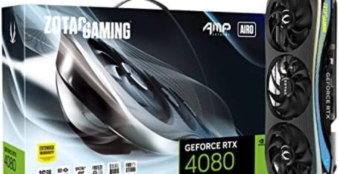 ZOTAC Gaming GeForce RTX 4080 16GB AMP Extreme AIRO GDDR6X 256-bit 22.4 Gbps PCIE 4.0 Graphics Card, IceStorm 2.0 Advanced Cooling, Spectra 2.0 RGB Lighting, ZT-D40810B-10P