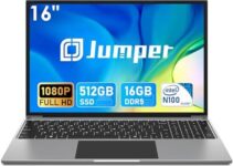 jumper 16 Inch Laptop, 16GB RAM 512GB SSD, Laptops Computer with 12th Intel N100 CPU(3.4GHZ), 1080P FHD IPS Display（1920×1200）, 2.4G/5G WiFi, 4 Stereo Speakers, Cooling System, 38WH Battery, Type-C.