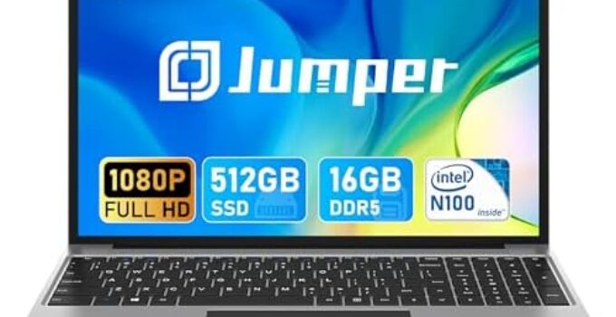 jumper 16 Inch Laptop, 16GB RAM 512GB SSD, Laptops Computer with 12th Intel N100 CPU(3.4GHZ), 1080P FHD IPS Display（1920×1200）, 2.4G/5G WiFi, 4 Stereo Speakers, Cooling System, 38WH Battery, Type-C.
