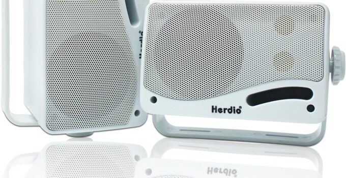 Herdio 3.5″ Outdoor Bluetooth Speakers Waterproof, 200W 3 Way Upgrade Premium Wall Mount Speakers, Durable Mountable Loud Sound System for Patio Indoor Deck Garage (White Pair)