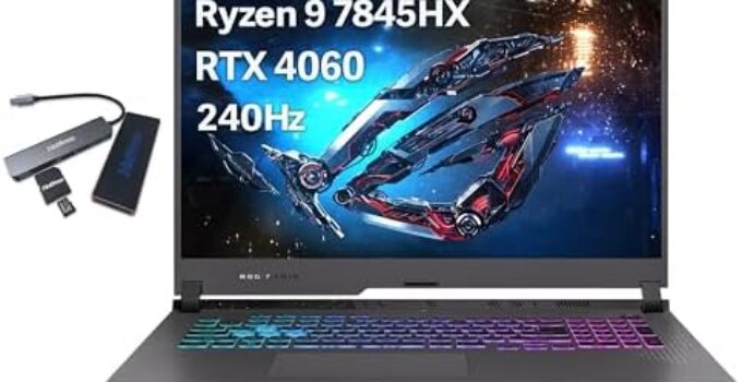 ASUS ROG Strix G17 17.3”QHD 240Hz Gaming Laptop, AMD Ryzen 9-7845HX, 32GB DDR5, 2TB PCIe SSD, RGB Backlit Keyboard, GeForce RTX 4060, Wi-Fi 6E, Win 11 Home, Gray, 128GB Hotface Extension Set