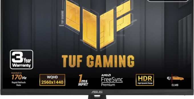 ASUS TUF Gaming 31.5” 1440P HDR Monitor (VG32AQA1A) – QHD (2560 x 1440), 170Hz, 1ms, Extreme Low Motion Blur, FreeSync Premium, DisplayPort, HDMI, HDR-10, Shadow Boost, VESA Wall Mountable,BLACK