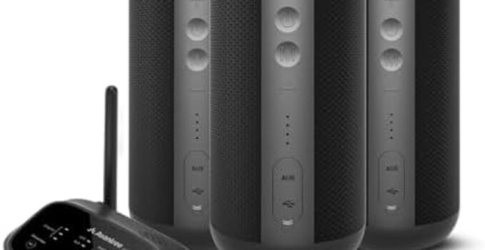 Avantree Harmony – Wireless Speaker System for Multiple Rooms & Outdoor Party, 1 Transmitter & 3 Portable Bluetooth Speakers with Separate Volume Controls, Scalable to 100 Multi Speakers