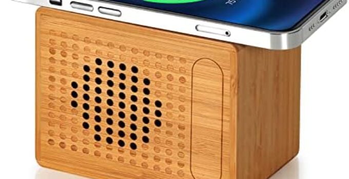 Bluetooth Speaker with 10W Fast Wireless Charger，12-Hour Playtime，Handmade and Small Portable Speakers Wireless for iPhone ipad Android Smart Devices