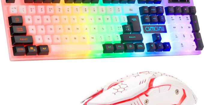 CHONCHOW Gaming Wired Keyboard and Mouse Combo Backlit Rainbow RGB Full-Size Mechanical Feeling Key Board 3600 DPI Mice for Game Office Home