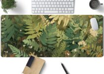 Cute Sage Forest Desk Mat Green Fern Gaming Mouse Pad, Anime Large Keyboard and Mouse Mat with Stitched Edges XL Desk Pad, Big Laptop Computer Mousepad for Girl Women Home Office Decor 31.5×11.8 in