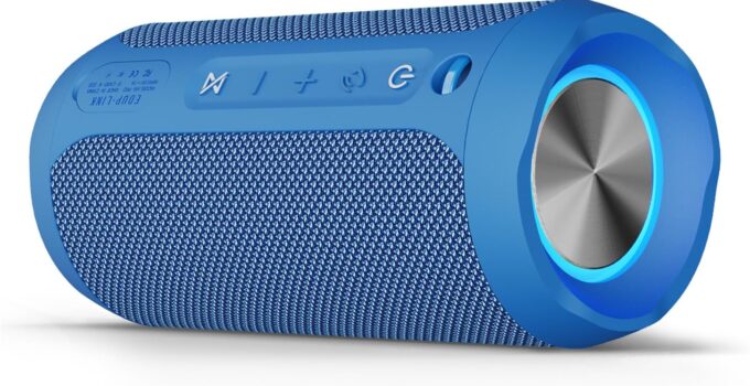EDUPLINK Bluetooth Speakers – Waterproof Portable Speaker, Wireless Outdoor Speaker – 20W, Loud Stereo Sound, 20H Playtime, TWS Paring, TF Slot, RGB Lights, IPX7 for Beach, Pool, Shower (M6, Blue)